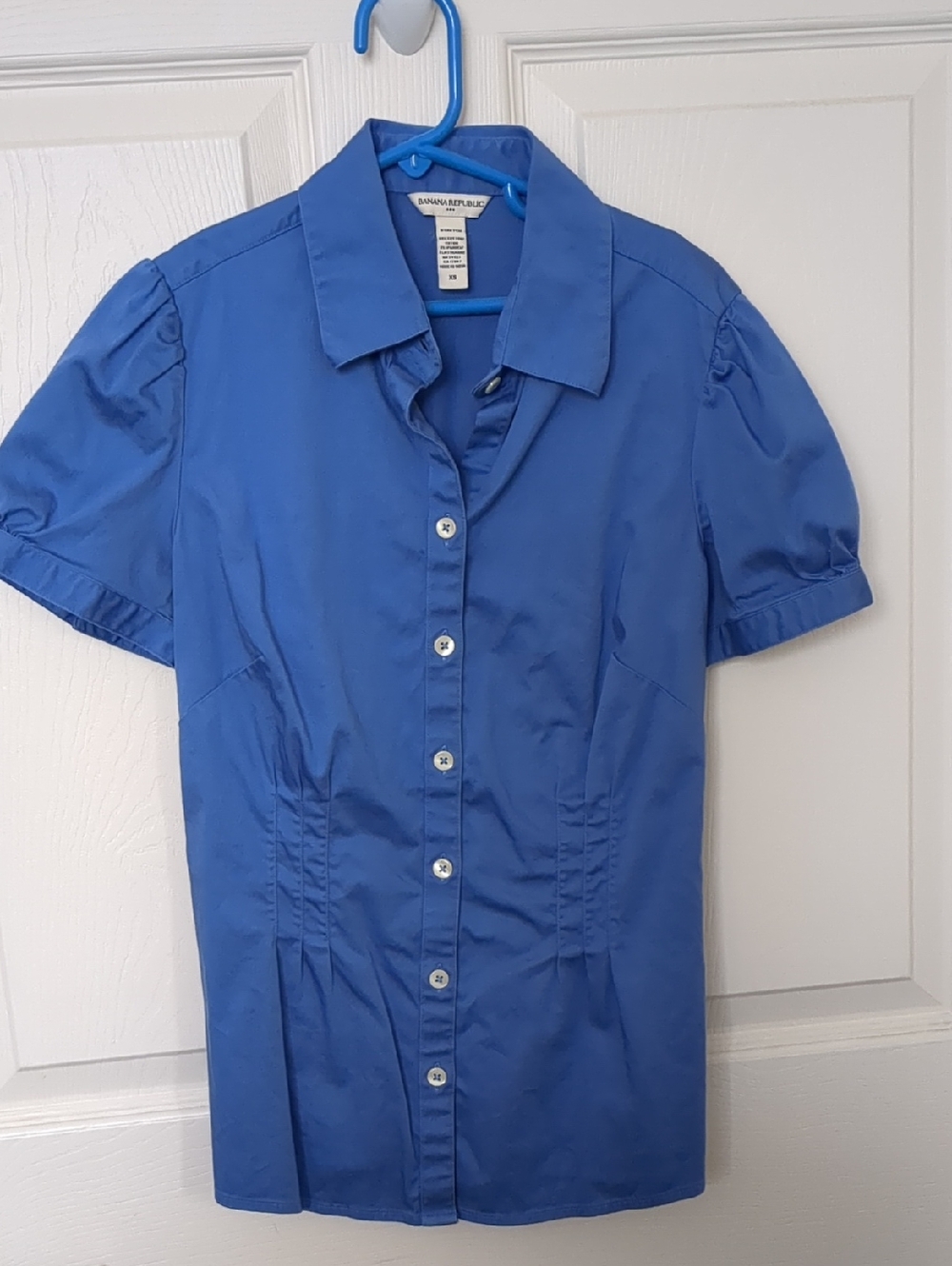 Banana Republic Cobalt Blue Short Sleeve Button-Up Blouse